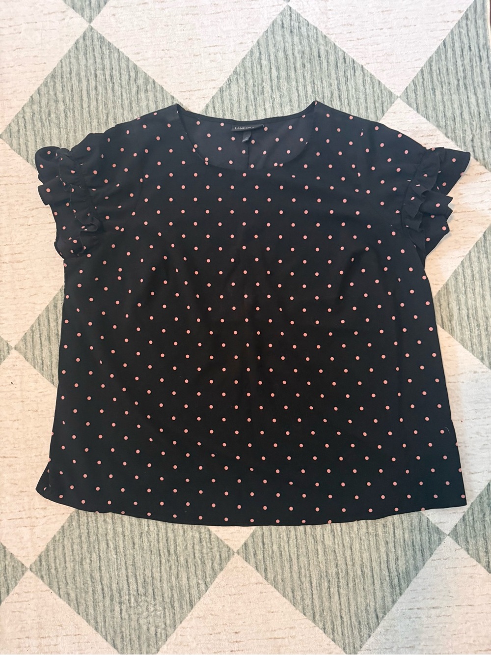 Lane Bryant Women’s Size 20 Black Pink Polka Dot Ruffle Sleeve Blouse